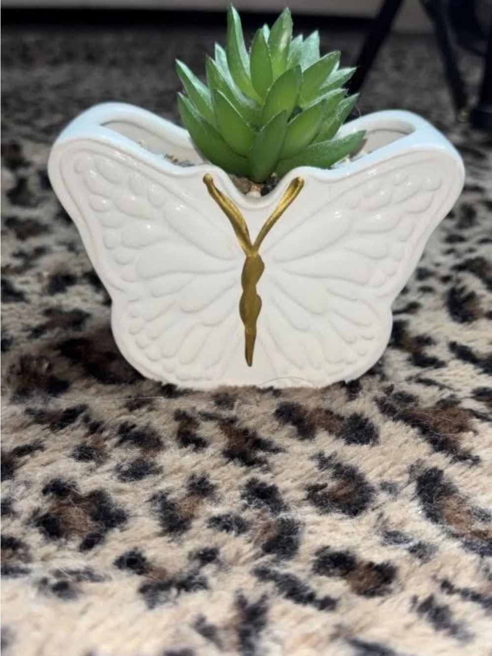 White Butterfly Ceramic Succulent Planter with Gold Accents